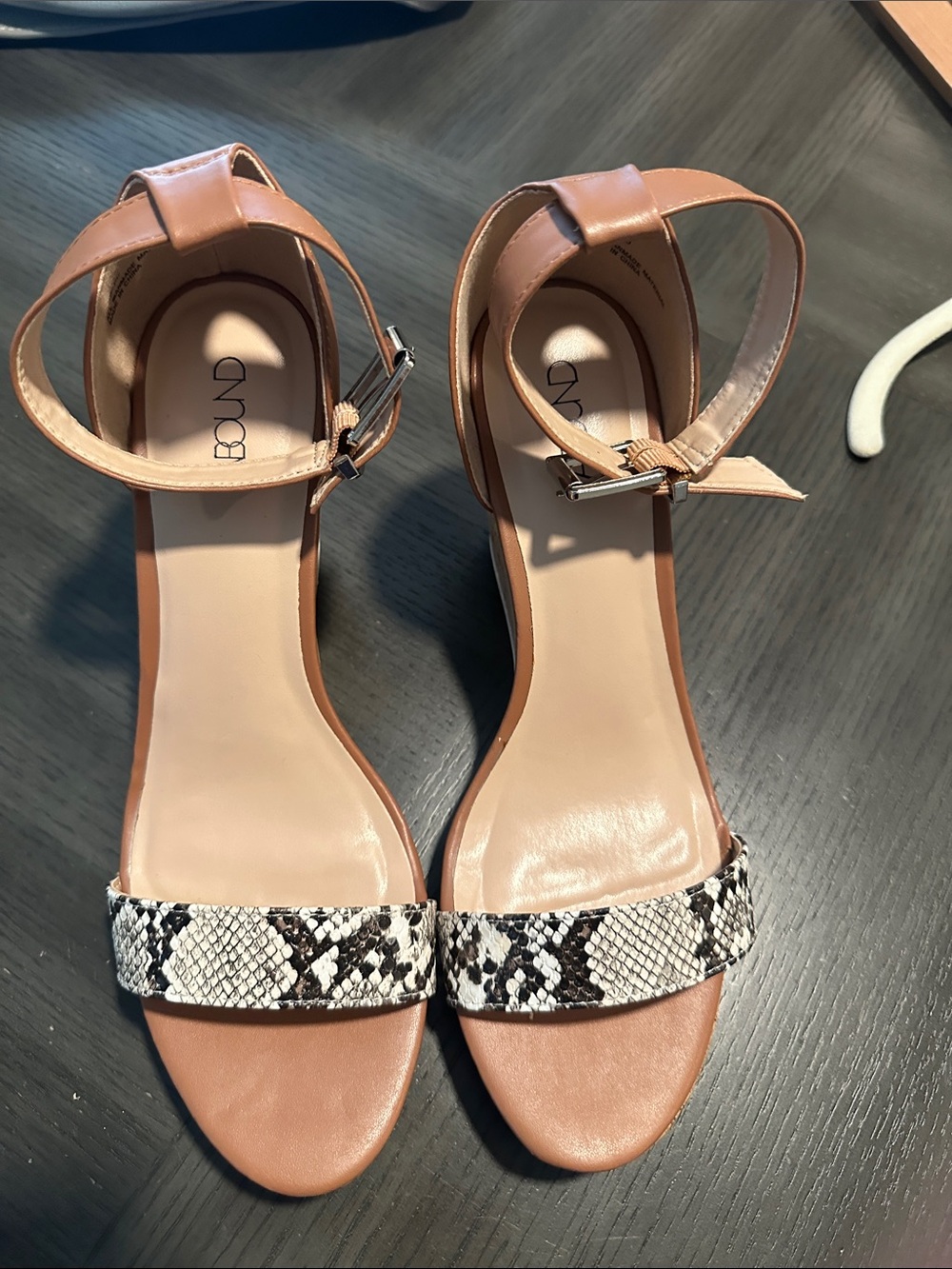 Abound Tan Ankle-Strap Sandals with Black & White Snake-Print Toe Strap